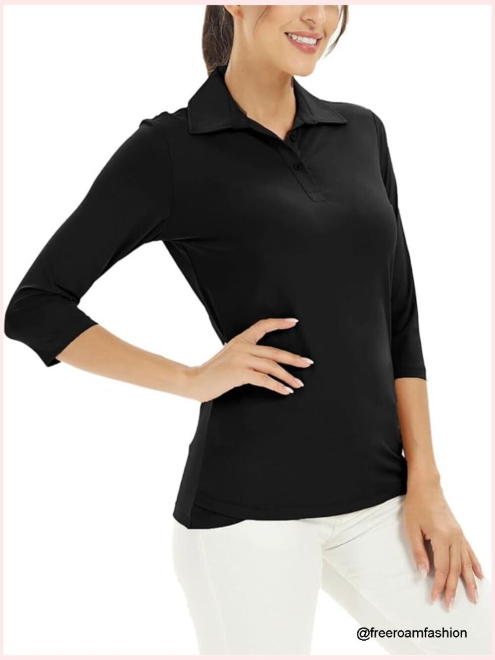 Women's UPF 50+ 3/4 Sleeve Polo Shirt Quick Dry Golf Tennis Sun Protection